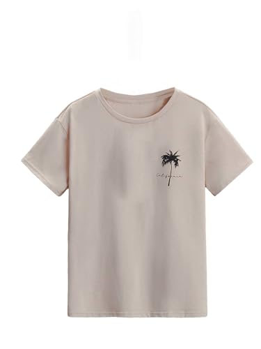 SOLY HUX Boys Graphic Tees Palm Tree Print Short Sleeve Crew Neck Summer Trendy T-Shirts Clothes for Teen Boys Apricot Tree 13-14Y