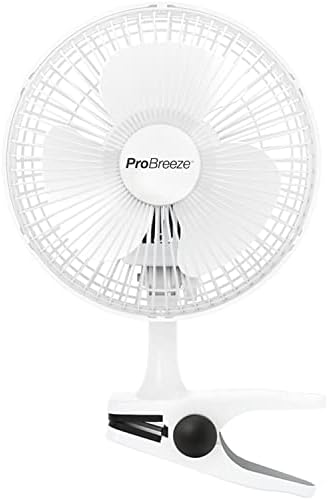 Pro Breeze Mały Wiatrak Wiatraczek z Klamrą, Biurowy Wentylator z Klipsem, Chłodzący Cichy Mocny, Średnica 15 cm, 2 Poziomy Prędkości, Chłodzący na Biurko do Sypialni Biura Gabinetu, 15 Watt, Biały
