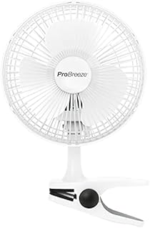 Pro Breeze Mały Wiatrak Wiatraczek z Klamrą, Biurowy Wentylator z Klipsem, Chłodzący Cichy Mocny, Średnica 15 cm, 2 Poziomy Prędkości, Chłodzący na Biurko do Sypialni Biura Gabinetu, 15 Watt, Biały