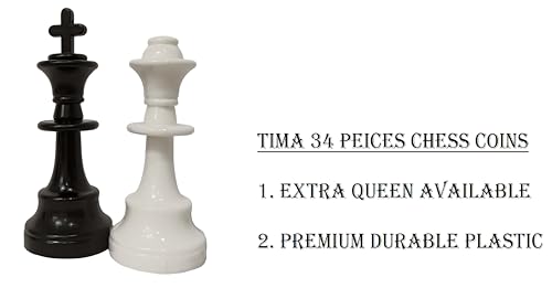 Image of Tima Durable Plastic Tournament Chess Pieces with Extra 2 Queens - Set of 34 Standard Size Chessmen Staunton Coins (3.75 inch Inch King Height Size)