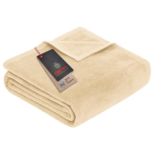 Ibena Porto Decke 150x200 cm – Baumwollmix weich, warm & waschbar, Kuscheldecke creme einfarbig