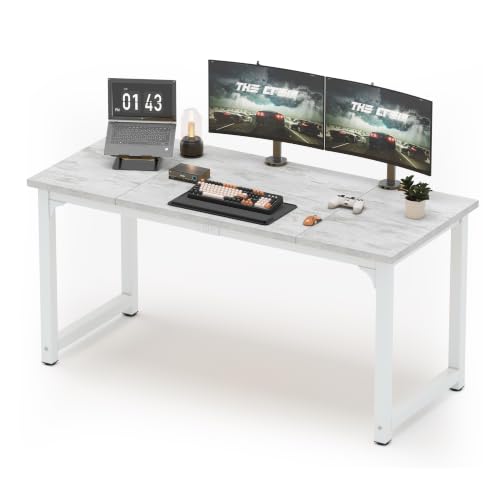 Image of NSdirect 63 inch Large Computer Desk,Modern Simple Style PC Table Office Desk Wide Workstation for Study Writing,Gaming and Home Office,Extra 1 inch Thicker Wooden Tabletop and Black Metal Frame,Stone White