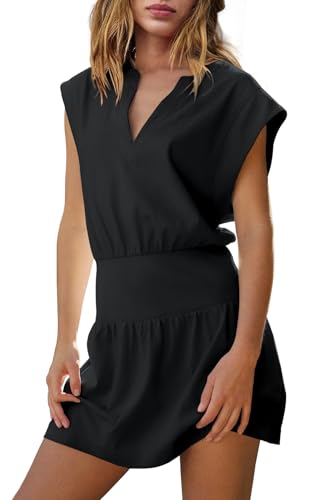 Image of LAMISSCHE Womens Summer Dress Sleeveless Mini Dress Flowy Vacation Beach Dresses Casual V Neck Elastic Waist Sundresses