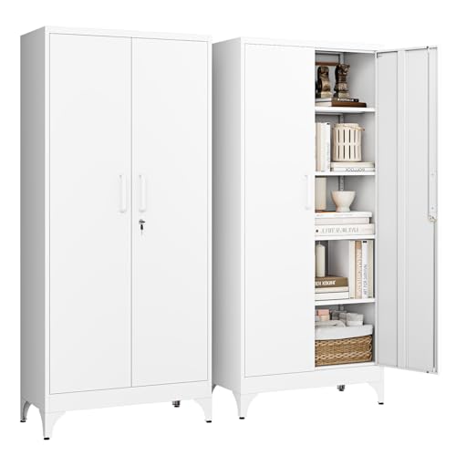 Image of Letaya 71 inch H Metal Storage Cabinet with 2 Doors and 4 Shelves,Tall Kitchen Pantry Cabinets,Utility Pantry Organizers for Cupboard /Dining /Bathroom /Home Office /Garage, Steel Tool Cabinets
