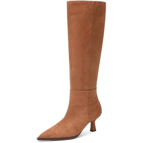 VOMIRA Knee High Boots for Women Suede Boots Pointy Toe Kitten Heels Wide Calf Boots 3 In High Heels Long Boots Brown Stiletto Boots Dress Tall Boots Cover