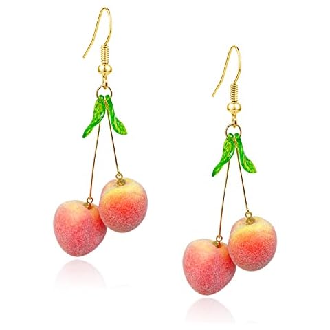 T-ztoss Lifelike Lightweight Fruits Earrings Handmade Pink Peach With Leaf Dangle Drop Earrings for Women (Peach) Cover