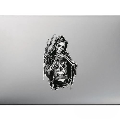 Image of Grim Reaper Holding Hourglass Tattoo Vinyl Bumper Decal Sticker for Car, Bike, SUV, Truck, Helmet, Laptop, Water Bottle, Notebook, Window, Guitar, Skateboard etc Waterproof 6 inches