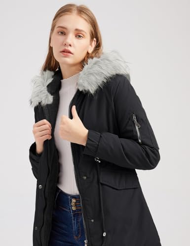 Tuopuda Winterparka Damen Lang Warm Winter mit Teddyfell Gefüttert Damen-Mäntel Wasserdicht Skijacke Fellkapuze Übergangsmantel Winddichter Oberbekleidung Geschenk für Frauen, Schwarz, L