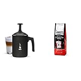 bialetti tutto crema schiumalatte (con colino doppio per una schiuma robusta), 3 tazze, nero, alluminio, nero, 3 tazze & perfetto moka caffè macinato, gusto classico - 1 x 250 gr