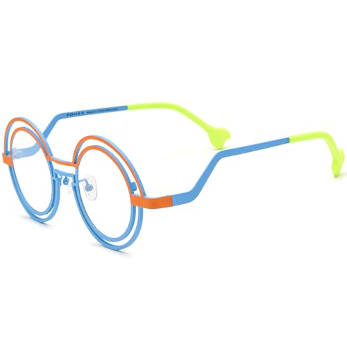 Image of FONEX Colorful Pure Titanium Glasses Frame Women Retro Round Eyeglasses