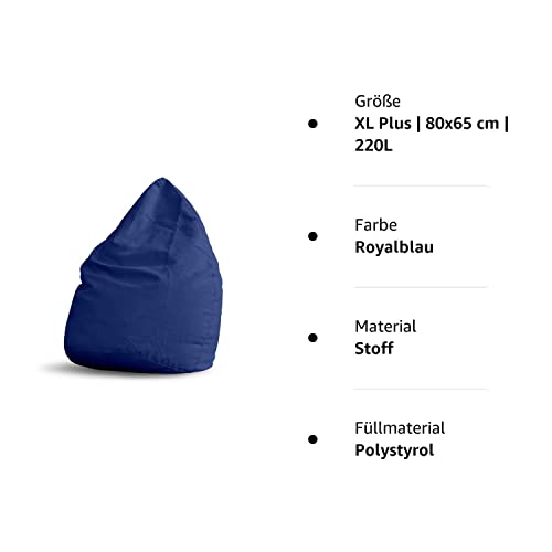 Lumaland Luxury XL PLUS Sitzsack stylischer Beanbag 220L Füllung mit extra starken Nähten verschiedene Farben Royalblau - 9
