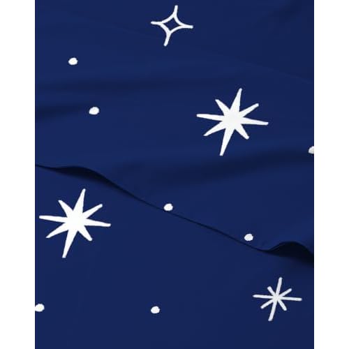 Kids Twin Size Starry Bed Sheets - 3 Piece Kids Starry Sheet Set - Celestial Night Bedding - Ultra-Soft, Cute & Cozy - Breathable & Machine Washable - Navy Bed Set for Boys, Girls, Teens & T