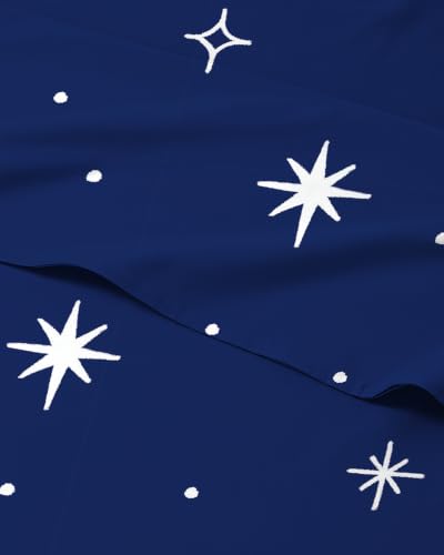 Image of Kids Full Size Starry Bed Sheets - 4 Piece Kids Starry Sheet Set - Celestial Night Bedding - Ultra-Soft, Cute & Cozy - Breathable & Machine Washable - Navy Bed Set for Boys, Girls, Teens & Toddlers