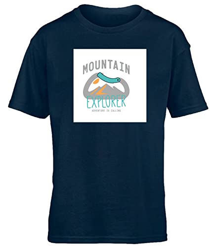 Image of Hippowarehouse Mountain Explorer Kids Children's Short Sleeve t-Shirt Navy Blue