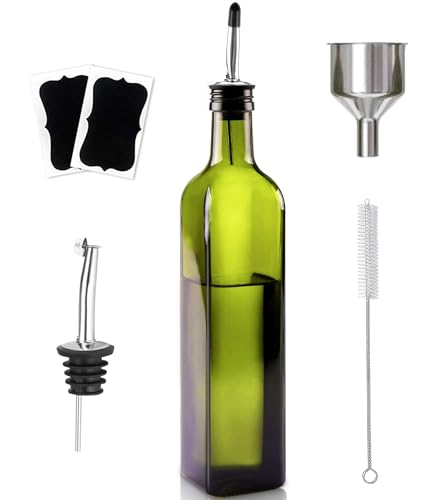 Oliera Salvagoccia, 500ML Dosatore Olio con Imbuto e Dosatore Oliera da Tavola per Cucina e BBQ (Verde)