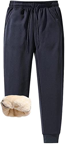 Pantalon thermique d'hiver doublé chaud jogging d'extérieur ample bleu