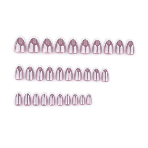 GLAMERMAID Pink Chrome French Press on Nails Short Almond, Seaspell Glazed Soft Jelly Gel Fake Nails, Pearl French Oval Stick Glue on Nails Manicure Kit for Women, 30 Pcs Reusable Acrylic False Nail — view 4