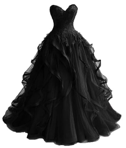 black prom dresses amazon Sweetheart Gothic Wedding Dress with Ruffles Lace Dress Black 0 Sexy Details new arrivals 5/31/23 The Dress - white Size:7y