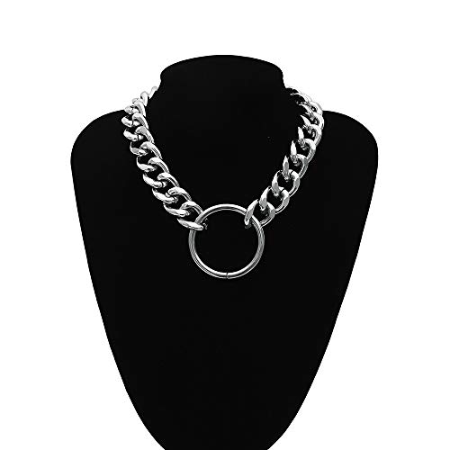 Daimay Women's Alloy Choker Necklace Heavy Cuban Chunky Chain Punk Gothic Necklaces - Silver Circle4