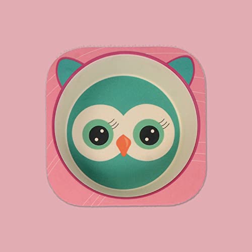 Image of POLKA TOTS Eco Friendly Bamboo Fiber Dinner Set, 5 Pcs Tableware Crockery Set for Weaning Toddler & Self Feeding Baby Utensil Set for Baby Kids (Owl)