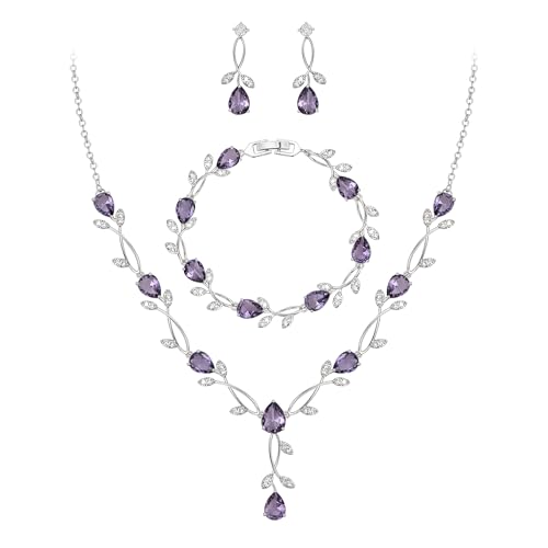 Image of EVER FAITH Cubic Zirconia Pearl Leaf Bridal Jewelry Set for Bride Women