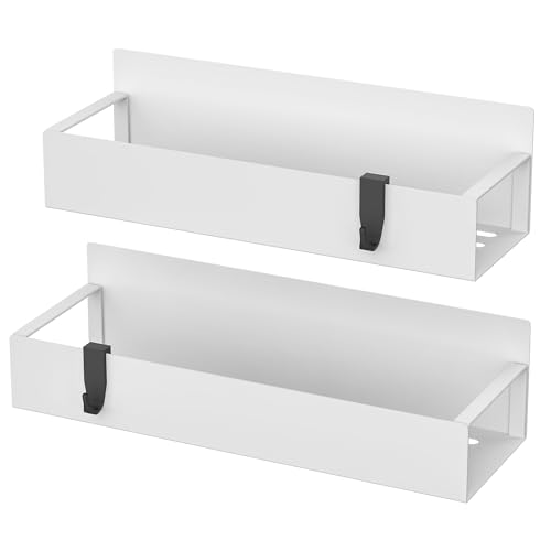 Image of HuggieGems 2 Pack Magnetic Spice Storage Rack Organizer for Refrigerator and Oven, White Fridge Organizers and Storage | Magnetic Shelves Heavy Duty for Fridge in Kitchen, Seasoning Storage Organizer, For Oven Washer and Dryer, For Heavier Items