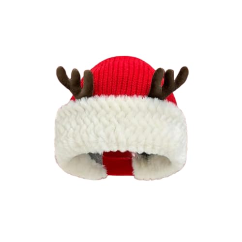 NYSDM - Sombrero de Navidad con cuernos lindos de felpa para mujer, cálido, versátil, blanco, rosso, Talla única