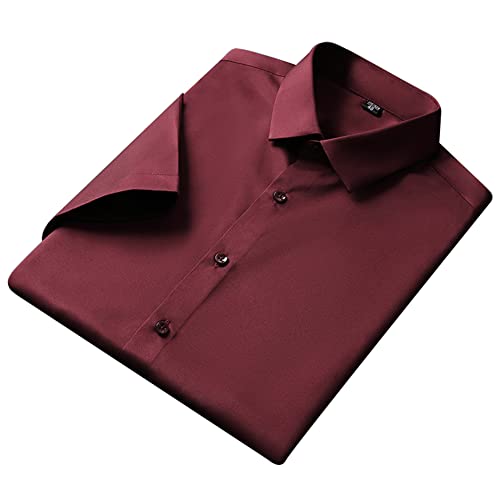 MANBOZIXi Chemises Slim Fit Homme Chemises à Manches Courtes sans Repassage, Vin Rouge 5XL44 Cover