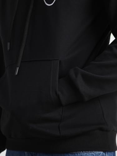 Image of Veirdo Cotton Fleece Regular Fit Hooded Sweatshirt Lastest Back Graphic Printed Winter Hoodies for Men (Available Colors: Marine Green, Marshmellow, Black, SOYA Bean, Orange & Blue)