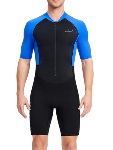 Yihuimin Men 1.5mm Neoprene Wetsuit Summer Beach Sun Protection Swimwear Diving Wetsuit Leotard Shorty Swimsuit Black&Blue Large