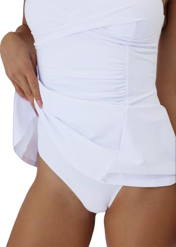 Womens One Piece Swim Dress Tummy Control Swimsuit with Skirt Ruffle Basic Adjustable Swim Dress Swimwear4