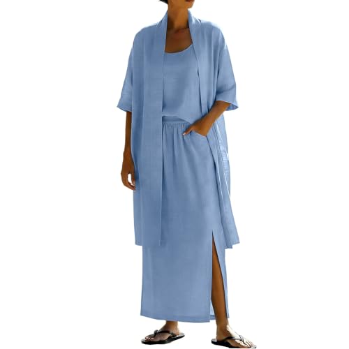 Ensemble 3 pièces femme jupes maxi bohème et cardigan long d'été