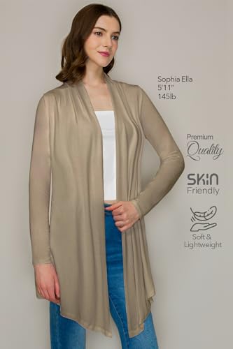 Image of Women's Draped Open Front Casual Long Sleeve Lightweight Office Work Cardigan Sweater