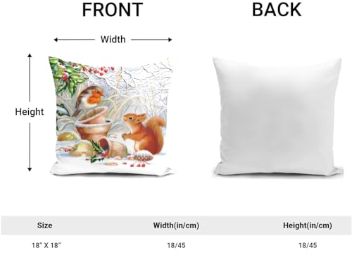 HUASHUZI Christmas Cushion Covers Xmas Decorations Throw Pillow Cover Winter Robin Bird Squirrel Animal Single Christmas Decor For Sofa Living Room Home 18x18 Inch 45x45cm - Image 2