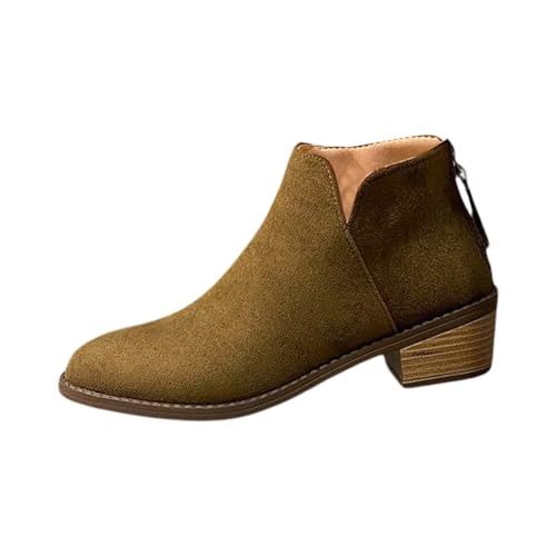 LOYYVE Schuhe Damen Spitze Damen Freizeitschuhe mit Blockabsatz Damen-Stiefel mit niedrigem Absatz für Damen-Stiefeletten Stiefeletten mit Reißverschluss hinten Trachten Schuhe Für Damen (Khaki, 39)