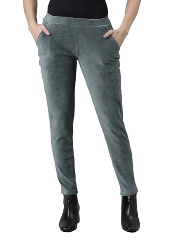 Image of GO COLORS Solid Corduroy Treggings for Women | Warmtech, Mid Rise, Side Pocket