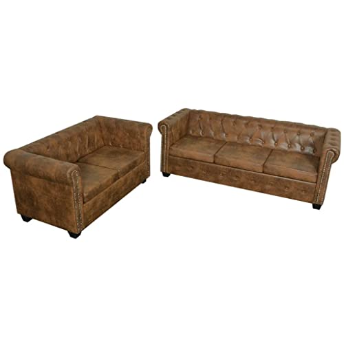 Générique Ensemble de canapé Chesterfield à 2 et 3 Places Marron, Meubles, Canapés, Brun, (Poids 83.1KG)