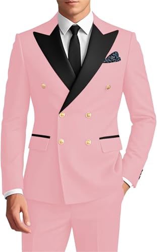 Men's 2 Piece Double Breasted Suits Slim Fit Tuxedo Jacket and Dress Pants Set for Wedding Business Prom Suits MCM11