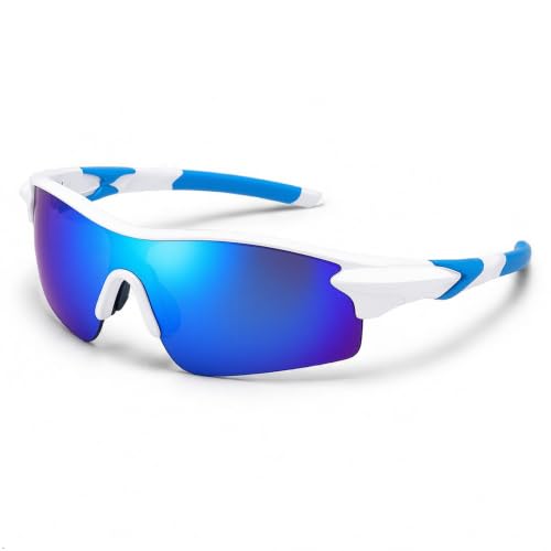 Image of Cycling Goggles for Men & Women | Sports Goggles UV400 Protection | Oversized Sports Sunglasses for Cricket, Running, Driving, Fishing, Hiking & Outdoor Activities (White : Blue)