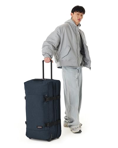 Image of EASTPAK Tranverz L - 121L Large Soft Sided Checked Luggage, Dual Compartments, TSA Lock, Compression Straps & Smooth Inline Wheels, Triple Denim