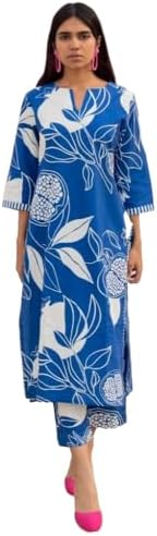 GoSriKi Women's Cotton Blend Straight Printed Kurta with Pant