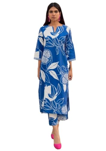 GoSriKi Women's Cotton Blend Straight Printed Kurta with Pant
