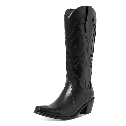 ウエスタンブーツ 花柄刺繍 レザー製 ウエスタンブーツ レディース