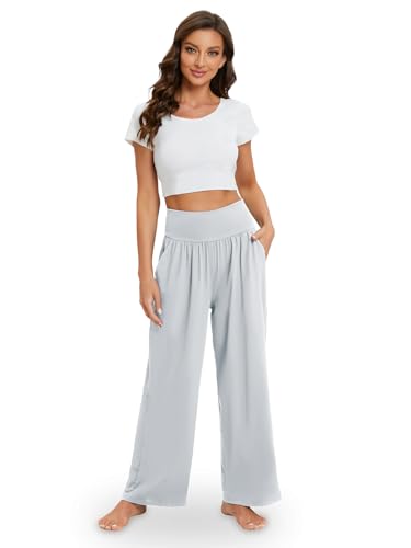 Image of Gracyoga Wide Leg Yoga Pants for Women Casual Loose Cozy Sweatpants High Waisted Lounge Pajama Flowy Pants With Pockets
