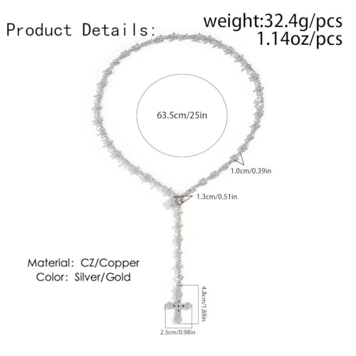 Vintage CZ Diamond Gold/Silver Chain Cross Necklace for Women,Long Pendant Necklace 18k Gold Plated Choker Necklace for Women,Trendy Jewelry Gifts for Women. 6