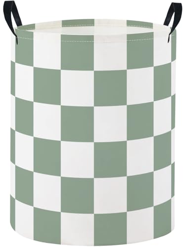 Image of Baby Laundry Basket Baby Nursery Hamper Kids Laundry Basket Toy Storage Bin for Boys Room Decor Gift Baskets for Bedroom Bathroom(Green Checkered)