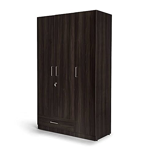 Image of Wakefit Wardrobe | 1 Year Warranty | Engineered Wood Almirah, Cupboard for Clothes Storage | 3 Door, 1 Drawer, 1 Hanging Space | Cashmere - Dark Brown