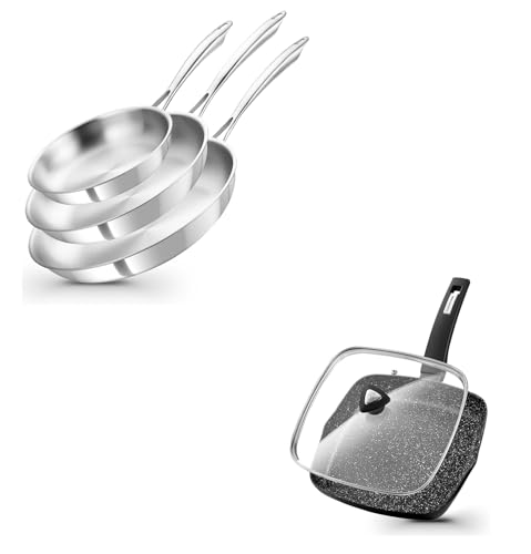 Image of KOCH SYSTEME CS Nonstick 12 Inch Saute Pan & Tri-Ply Stainless Steel Frying Pan Set, Oven Safe, Fast & Even Heat, Induction Compatible