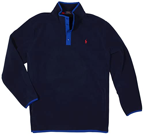 Image of POLO RALPH LAUREN Men's Fleece Pullover Jacket Sweater Snap Closure (Navy 002, XX-Large, 2XL)