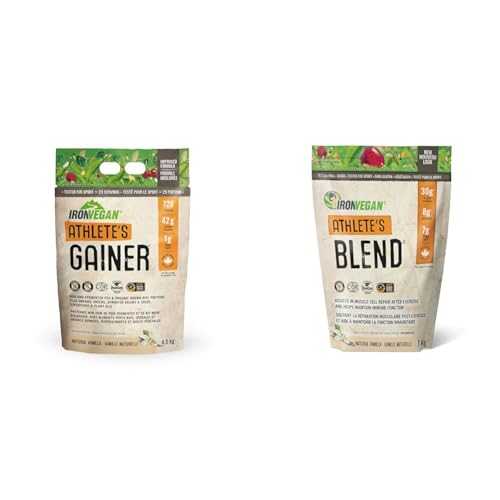 Athlete's Gainer Protein Powder, Natural Vanilla Flavour, 4.5 kg | Vegan and Non-GMO & Athlete's Blend Protein Powder, Vanilla Flavour, 1 kg